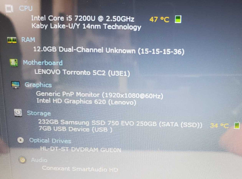 Lenovo IdeaPad 310 Core i5-7200U @ 2.50Ghz 12GB DDR4 250GB SSD (