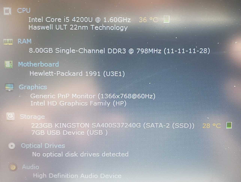 HP EliteBook 820 Core i5-4200U @ 1.60Ghz 8GB Ram 250GB SSD (