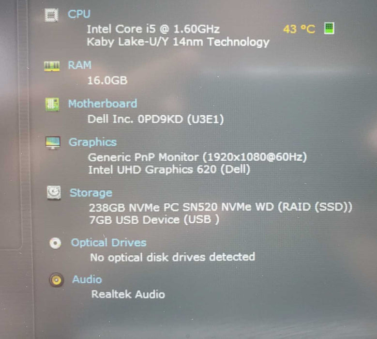 Dell Latitude 5400 Core i5-8365U @ 1.6GHz 16GB DDR4 250GB SSD (