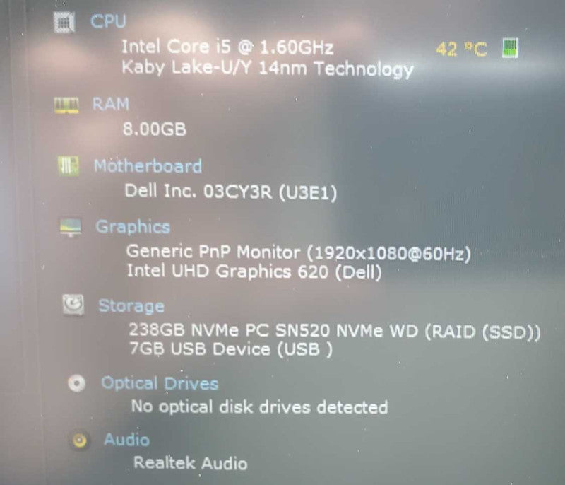 Dell Latitude 5400 Core i5-8265U @ 1.60GHz 8GB Ram 250GB SSD (