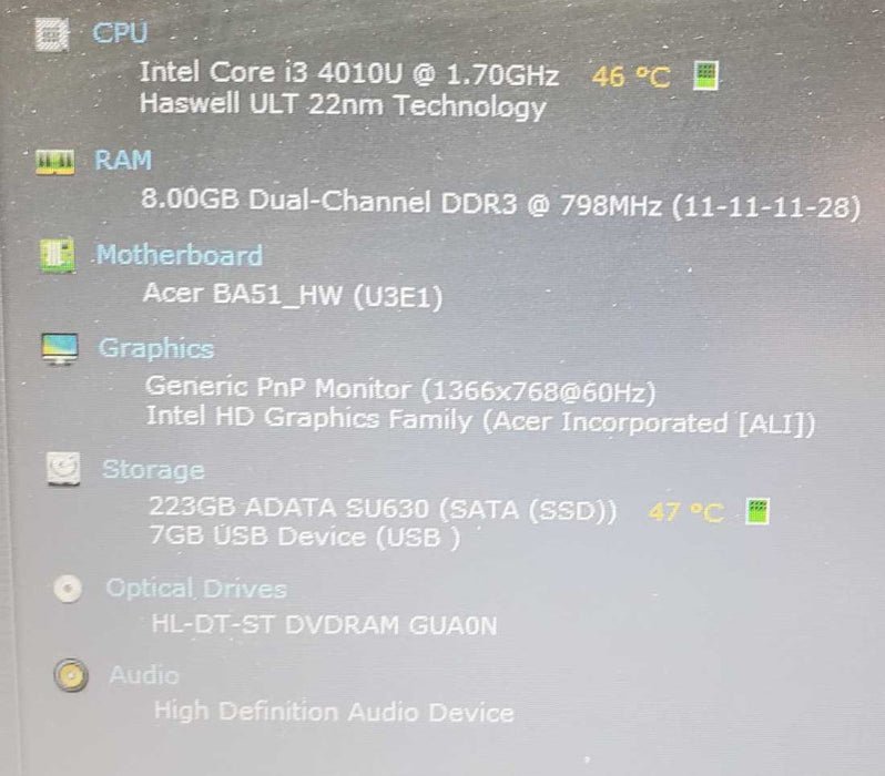Acer Travelmate P455 Core i3-4010U @ 1.70GHz 8GB Ram 250GB SSD