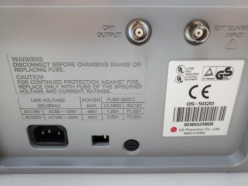 LG Oscilloscope OS 5020G Dual Trace 20 MHZ )
