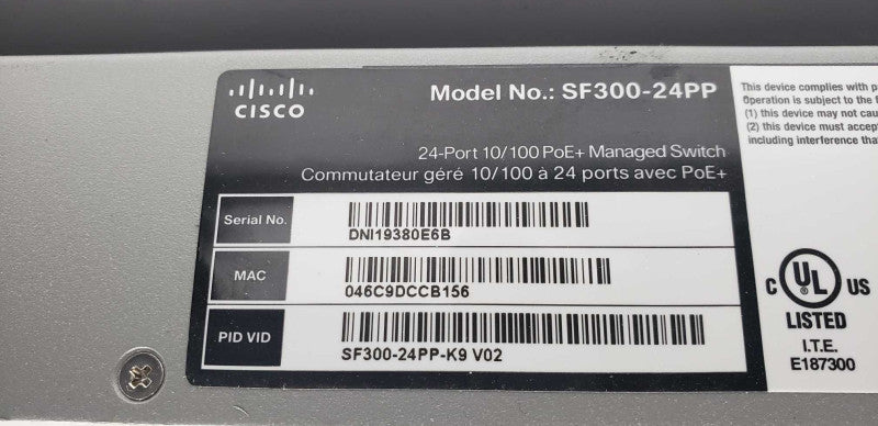 Cisco SF300-24PP 24-Port 10/100 PoE+ Switch / factory reset #