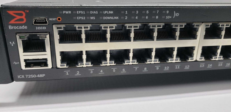 Brocade ICX 7250-48P 48-Port gigabit Mbps RJ-45 PoE+ Switch/ 8x 1 GbE Uplink #