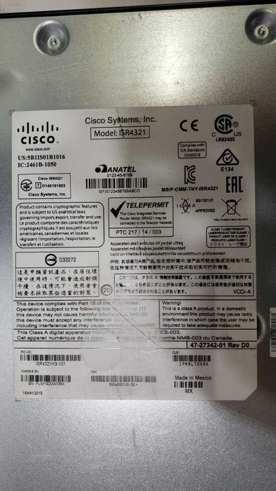 Cisco ISR4321/K9 2 Port Integrated Services Gigabit Router [