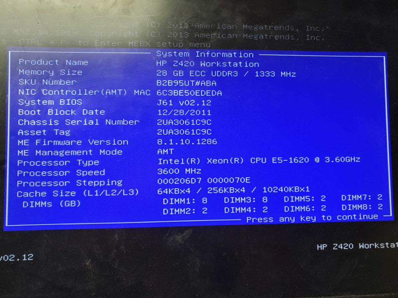 HP Z420 Workstation Xeon E5-1620 @3.6Ghz 28GB DDR3 Quadro K2200 1TB HDD )