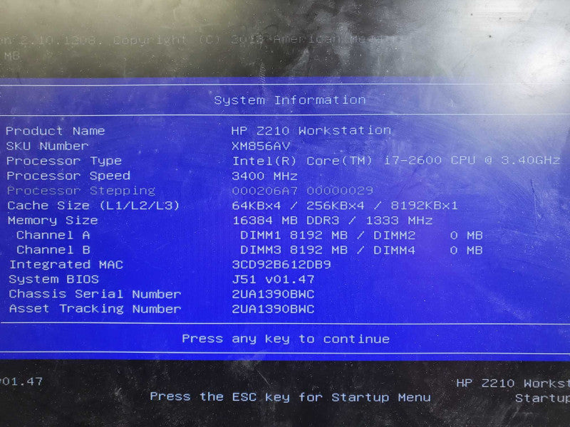 HP Z210 Workstation Core i7-2600 @3.4GHz 16GB DDR3 1TB HDD Quadro 600 )