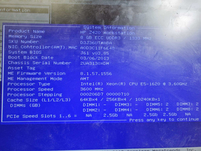 HP Z420 Workstation Xeon E5-1620 @3.6Ghz 8GB DDR3 GT720DE 500GB HDD )