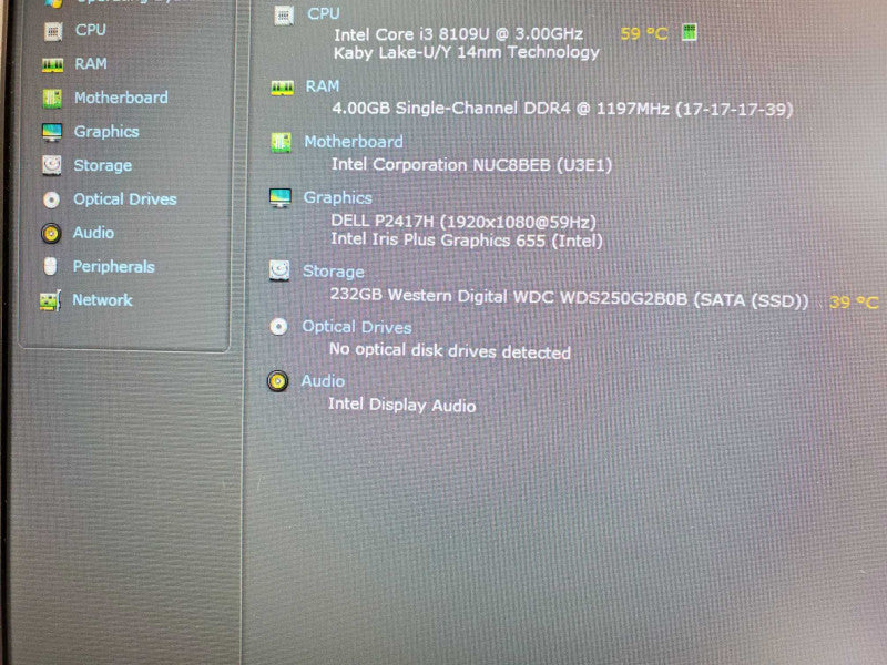 Intel NUC BOXNUC8i3BEK1 Mini, Core I3-8109U 3GHz, 4GB RAM, 250GB SSD, Wi-Fi _