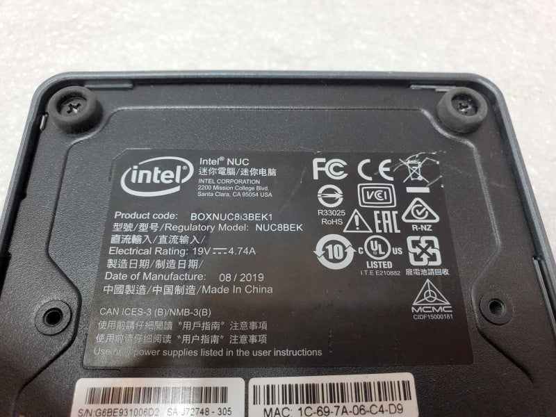 Intel NUC BOXNUC8i3BEK1 Mini, Core I3-8109U 3GHz, 4GB RAM, 250GB SSD, Wi-Fi _