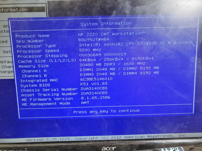 HP Z220 CMT Workstation Xeon E3-1225 v2@ 3.7GHz 20GB DDR3 1TB HDD GT610  )