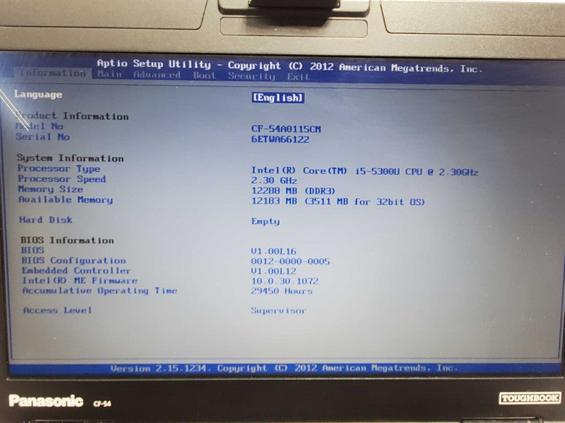 Panasonic CF-54 i5-5300U 12GB DDR3 No HDD |