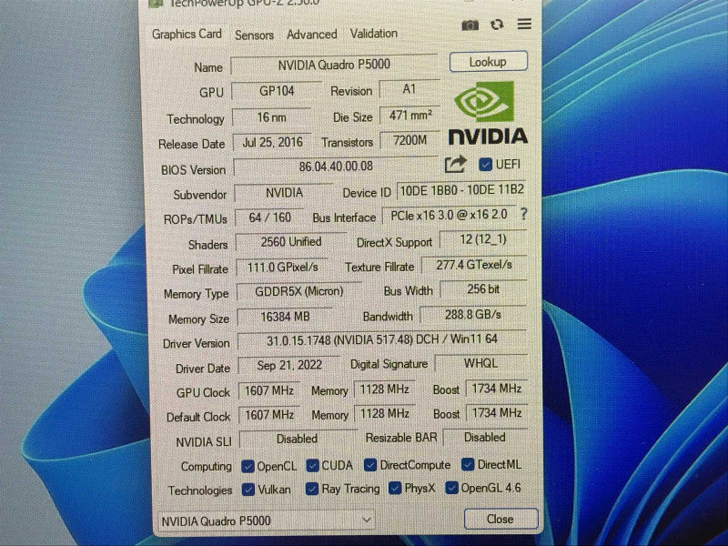 NVIDIA Quadro P5000 GDDR5X 4x DP 1x DVI 256bit Graphics Card +