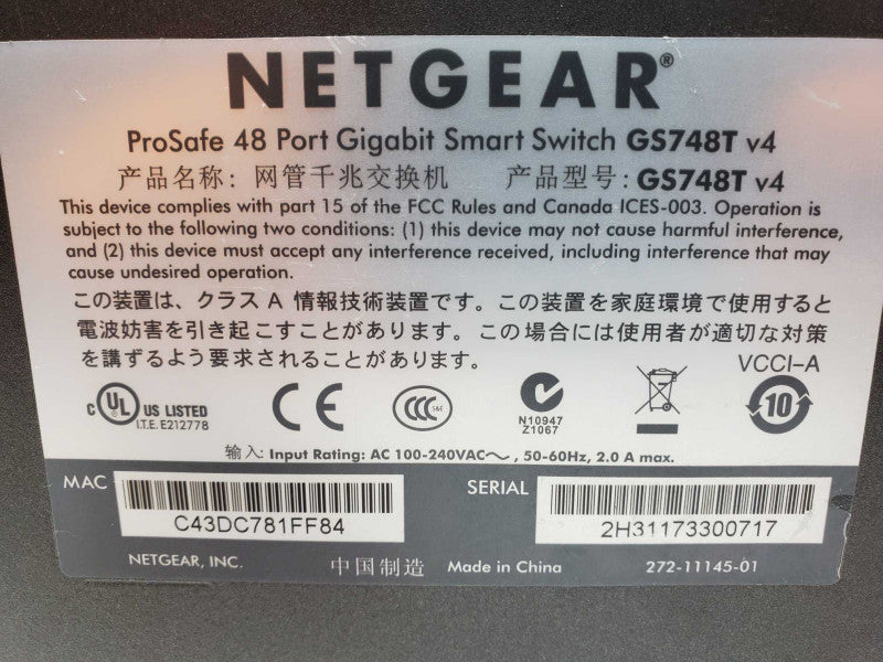Netgear Prosafe GS748Tv4 48-Port Gigabit Ethernet Smart Switch _