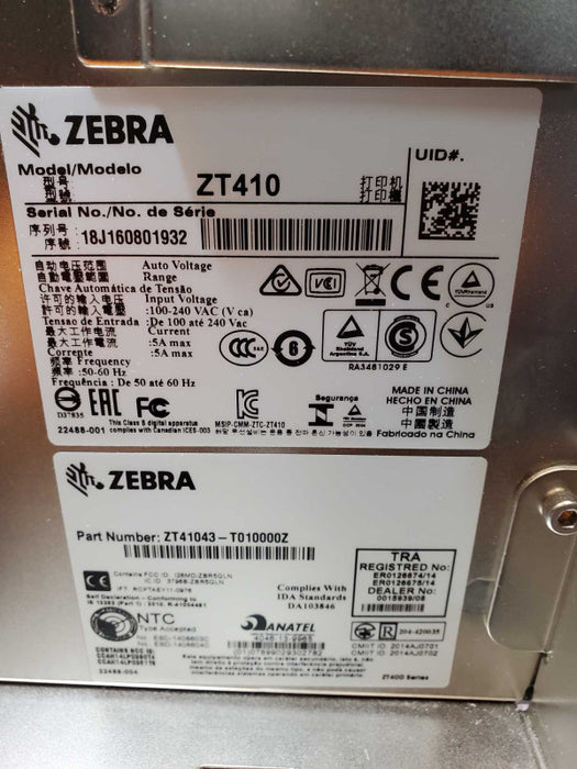 Zebra ZT410 ZT41043-T010000Z Industrial Thermal Transfer Barcode Label Printer _
