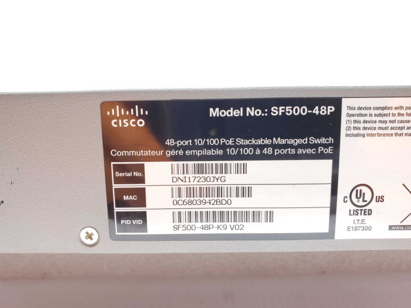 Cisco SF300-48P 48-Port 10/100 PoE Managed Switch, SF500-48P-K9 _