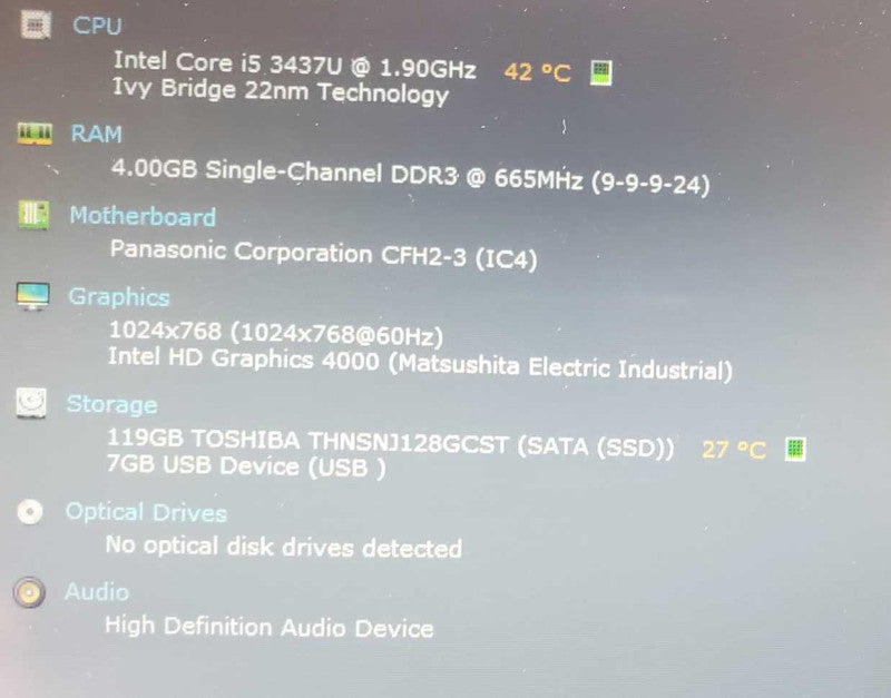 Panasonic CF-H2 10.5\\" Core i5-3437U @ 1.9GHz 4GB Ram 120GB SSD 10320Hrs *READ* (