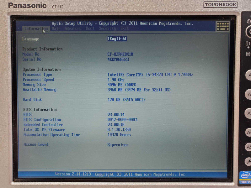 Panasonic CF-H2 10.5\\" Core i5-3437U @ 1.9GHz 4GB Ram 120GB SSD 10320Hrs *READ* (