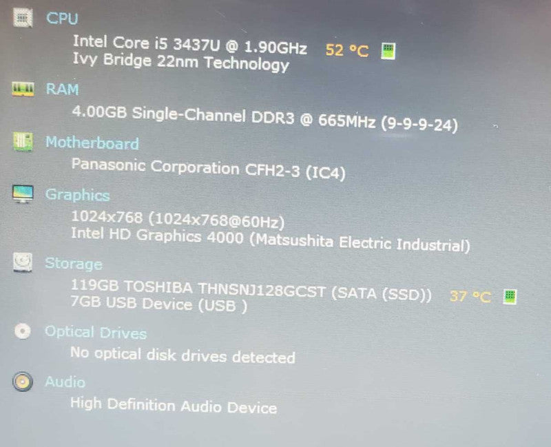 Panasonic CF-H2 10.5\\" Core i5-3437U @ 1.9GHz 4GB Ram 120GB SSD 3570Hrs *READ* (