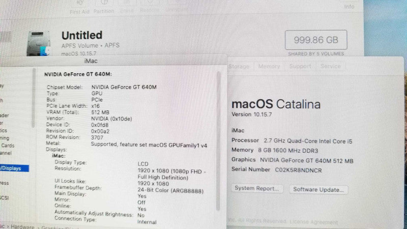 iMac 21.5\\" - L.2012 A1418, i5-3330S 2.7GHz/8GB, nVidia GT 640M, 1TB HDD. ~