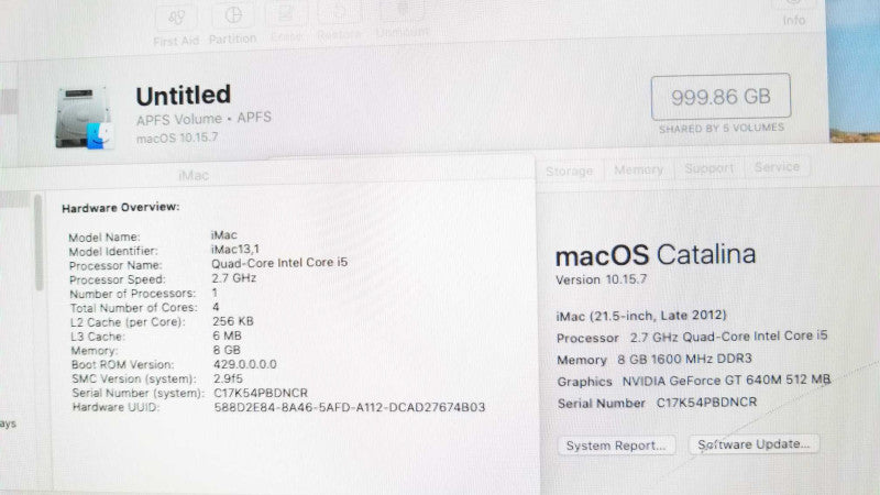 iMac 21.5\\" - L.2012 A1418, i5-3330S 2.7GHz/8GB, nVidia GT 640M, 1TB HDD. READ* ~