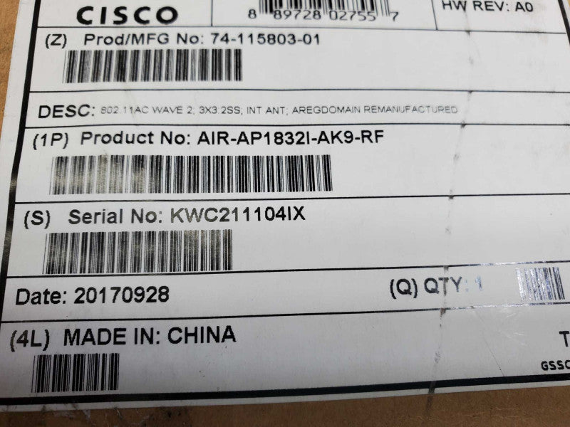 Brand New Cisco AIR-AP1832I-B-K9 WAVE-2 Wireless Access Point Sealed )