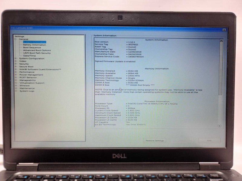Dell Latitude E5490 Core i5-8350U 1.7 GHz 8GB Ram 128GB SSD, 14\\" _