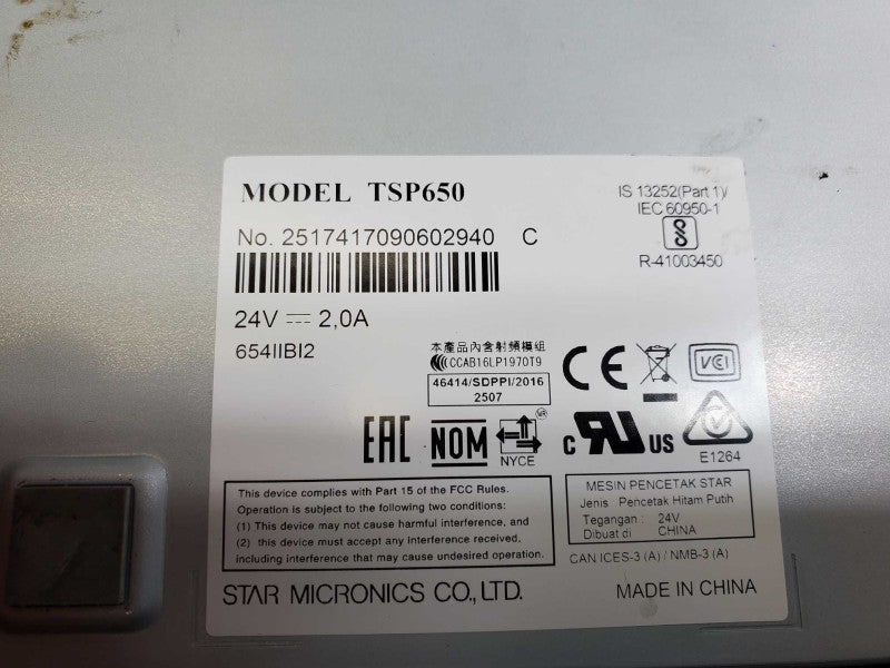 Star Micronics TSP650 654IIBI2 Thermal Receipt Printer_tested)