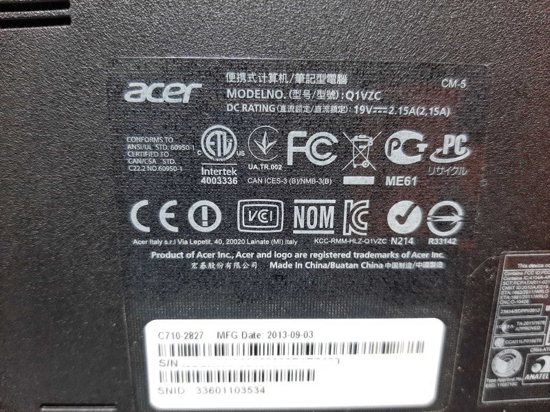 Acer C7 Chromebook Q1VZC Celeron 1007U 2GB RAM 16GB Flash +