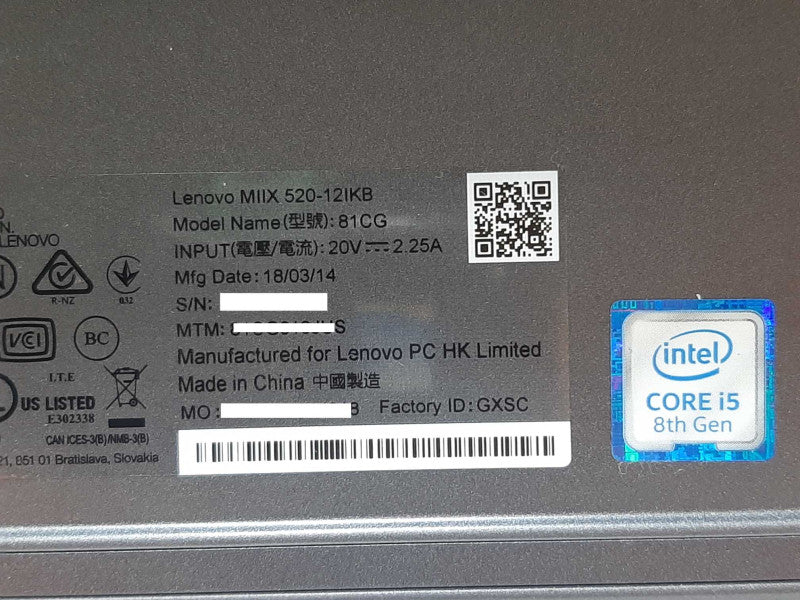 Lenovo MIIX 520-12IKB i5-8th Gen Unknown RAM - No SSD - AS IS +