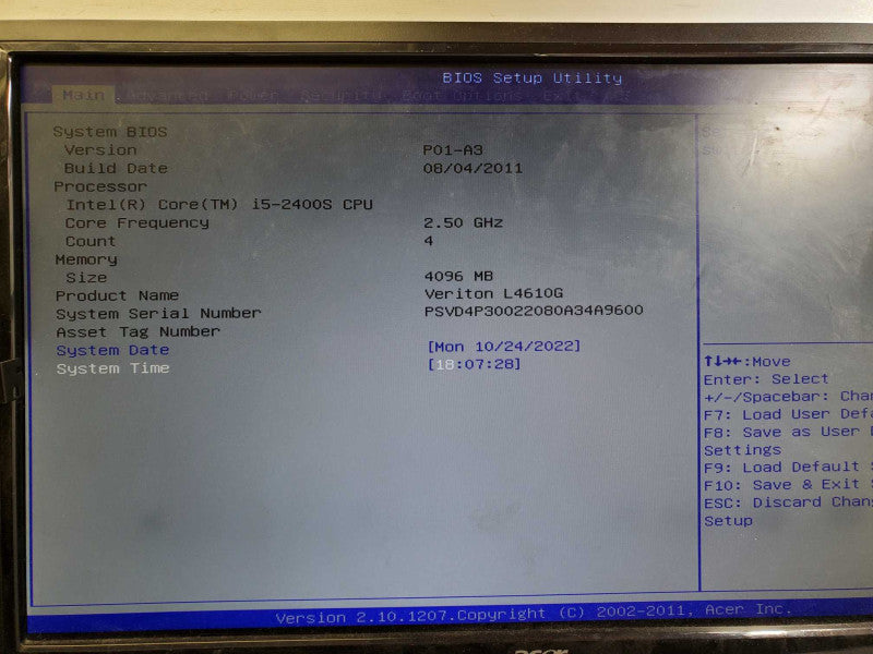 Acer Veriton L4610G i5-2400S @ 2.5GHz 4GB RAM No HDD )