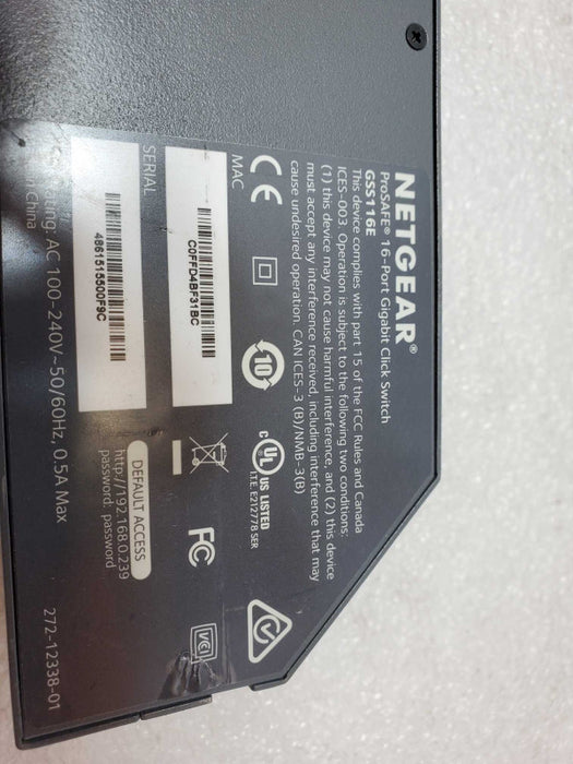 NetGear ProSafe 16-Port Gigabit Click Switch GSS116E _