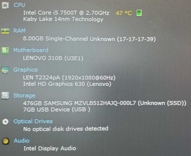 Lenovo ThinkCentre M910q Core i5-7500T @ 2.7 GHz 8GB DDR 500GB SSD NVME +QTY- (
