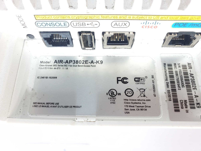 Cisco AIR-AP3802E-A-K9 Dual-band controller-based, AS-IS, Untested _