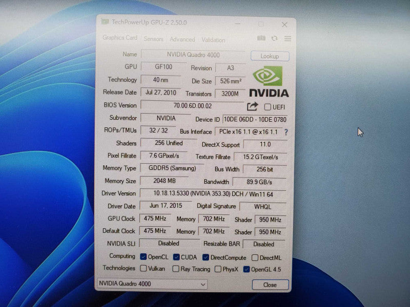 NVIDIA Quadro 4000 2GB GDDR5 DVI-I 2x DisplayPort Graphic Card (