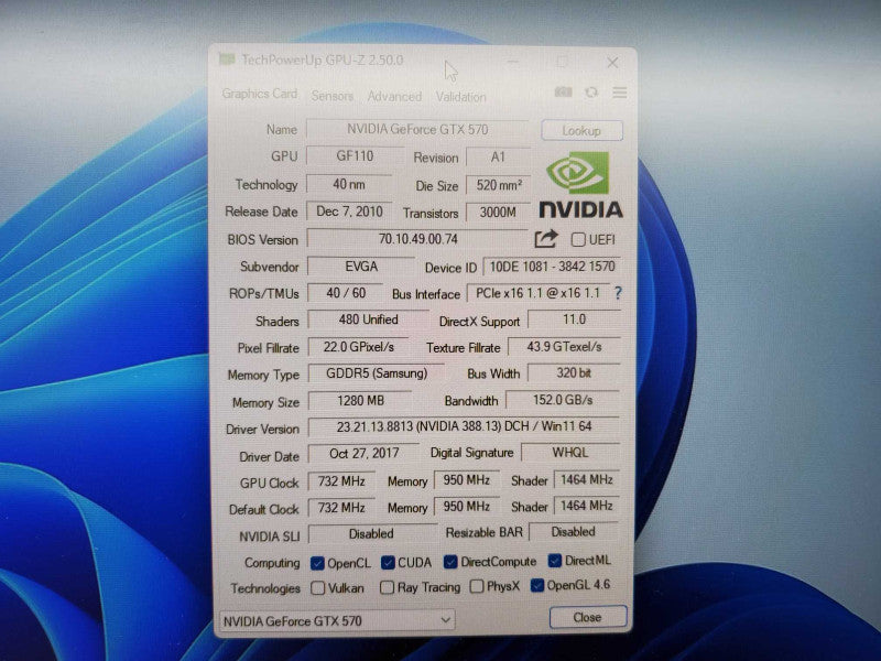 EVGA GeForce GTX 570 1.25GB GDDR5 Dual DVI/Mini HDMI EVGA058 Video Graphics Ca (