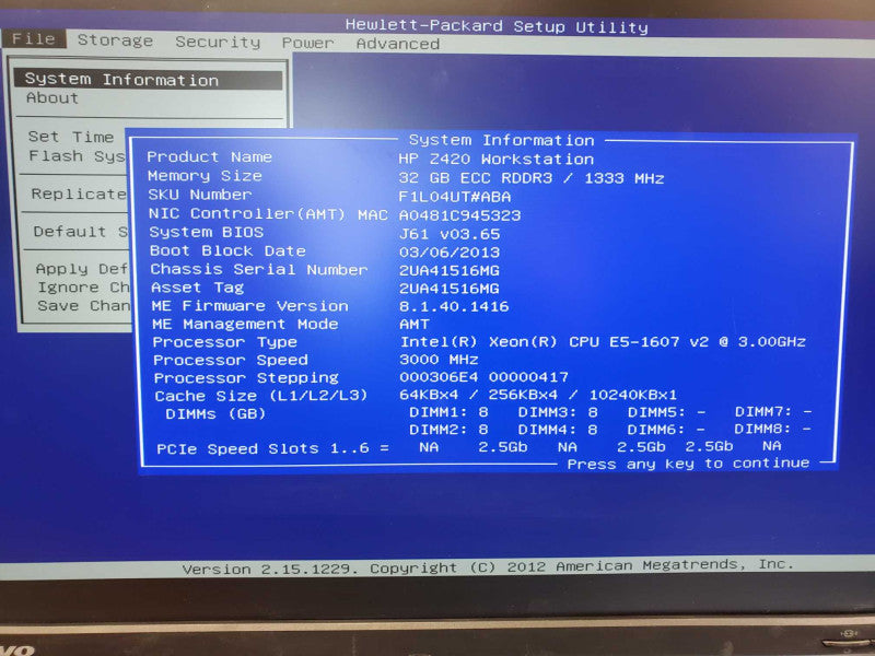HP Z420 Workstation Xeon E5-1607 v2 @ 3.2 GHz 32GB DDR3 No HDD No GPU (