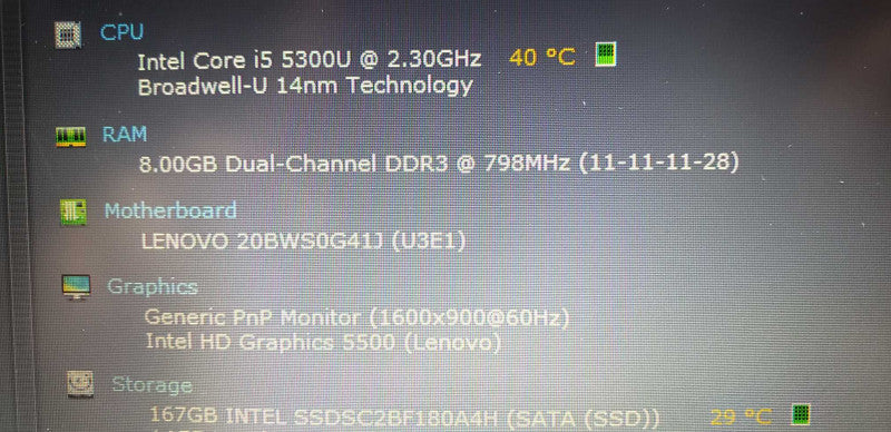 Lenovo T450S i5-5300U @ 2.30ghz / 8gb ram / 167gb intel sata SSD / 14\\" HD #