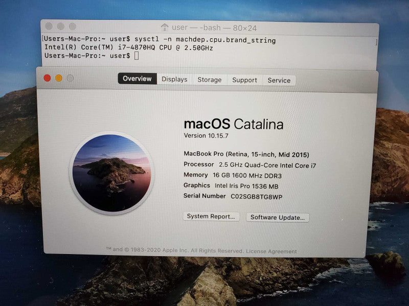 Macbook Pro 2015 15\\" Retina Core i7-4870HQ @ 2.5 GHz 16GB Ram 500GB SSD (