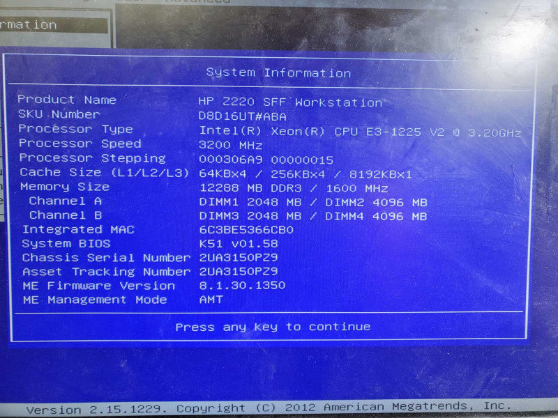 HP Z220 WorkStation Xeon E3-1225 v2 @3.2GHz 12GB DDR3 120GB SSD Tower Computer )