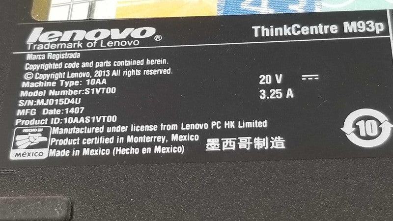 Lenovo ThinkCentre M93p i5-4570T 2.9GHz/8GB DDR3, NO HDD/CADDY/AC Adapter, QTY ~