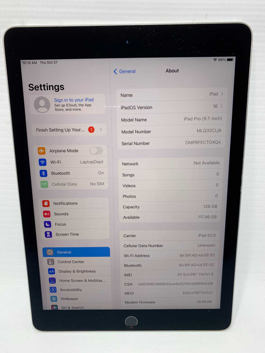 iPad Pro (9.7-inch) 128GB Storage Wi-Fi + Cellular  -