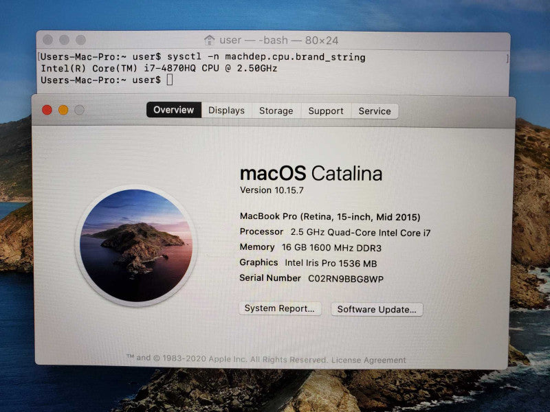 Macbook Pro 2015 15\\" Retina Core i7-4870HQ @ 2.5 GHz 16GB Ram 500GB SSD (