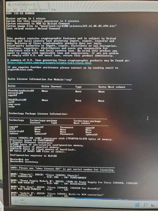 Cisco 4300 Series ISR4351/K9 V04 Integrated Services Router, Factory reset _