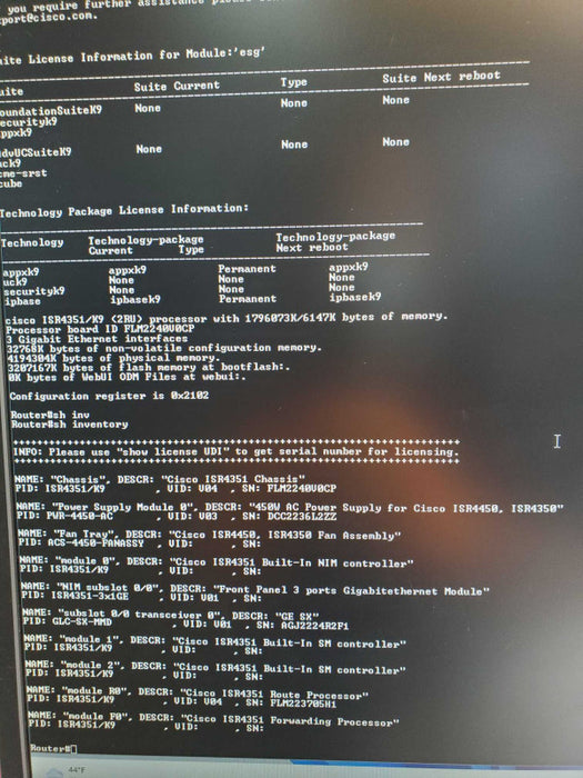 Cisco 4300 Series ISR4351/K9 V04 Integrated Services Router, Factory reset _