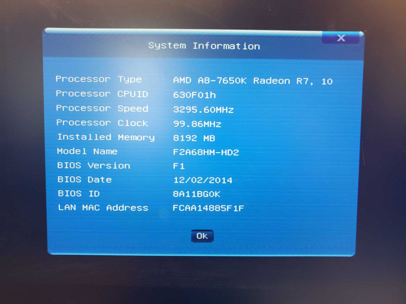 Custom PC Gigabyte GA-F2A68HM-H AMD A8-7650K @ 3.2 GHz 8GB Ram No HDD (