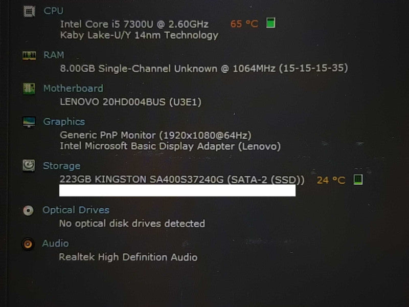 Lenovo T470 laptop i5-7300U @ 2.6GHz 8GB RAM 240GB SSD. +