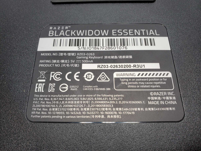 Razer BlackWidow Essential Keyboard RZ03-02630200-r3u1 *READ* (