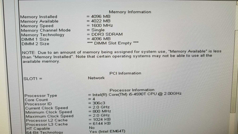 Dell OptiPlex 3020M MT Tiny i5-4590T 2GHz/4GB, No HDD/CADDY. QTY ~