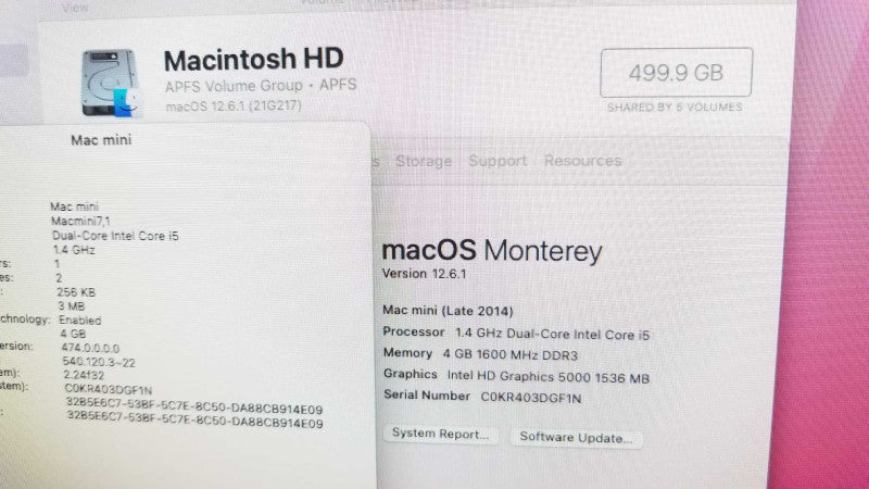 Mac mini - L.2014 A1347, i5-4260U 1.4GHz/4GB, Intel HD 5000, 500GB HDD. ~